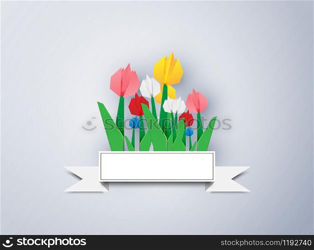 Colorful Tulip Paper On a gray background, Vector illustration