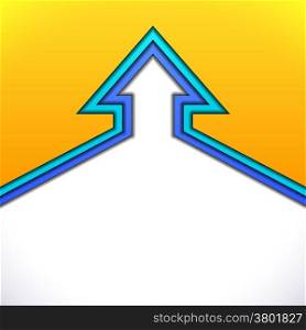 Colorful up arrow with yellow and blue cut paper layers
