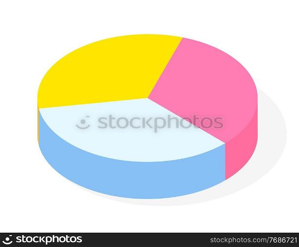 Colorful vector 3d pie diagram, pie chart. Isometric infographics. Financial strategy. Visual presentation. Analysis info, statistic. Digital marketing. Business statistics. Visualization of infochart. Colorful vector 3d pie diagram, pie chart, digital marketing, round infochart, infograph, statistics