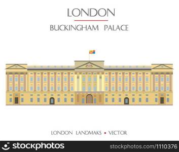 Colorful vector Buckingham Palace, famous landmark of London, England. Vector flat illustration isolated on white background. Stock illustration