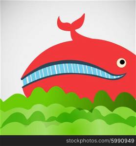 Colorful vector cheerful whale in the sea.. Colorful vector cheerful whale in the sea