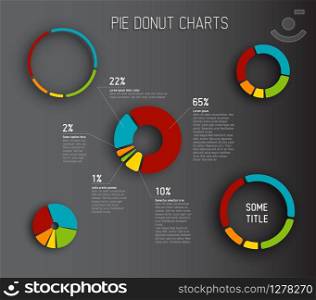 Colorful Vector Donut pie chart templates for your reports, infographics, posters and websites