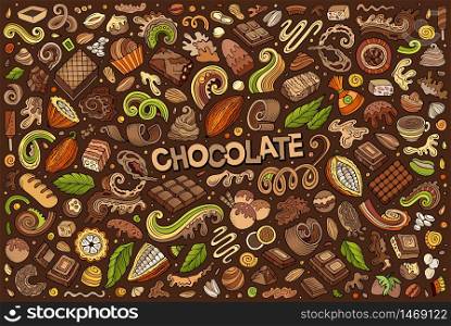 Colorful vector hand drawn doodle cartoon set of Chocolate theme items, objects and symbols. Vector doodle cartoon set of Chocolate theme items, objects and symbols