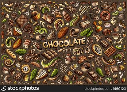 Colorful vector hand drawn doodle cartoon set of Chocolate theme items, objects and symbols. Vector doodle cartoon set of Chocolate theme items, objects and symbols