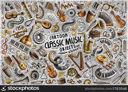 Colorful vector hand drawn doodle cartoon set of Classic Music theme items, objects and symbols. Cartoon set of Classic Music theme items, objects and symbols