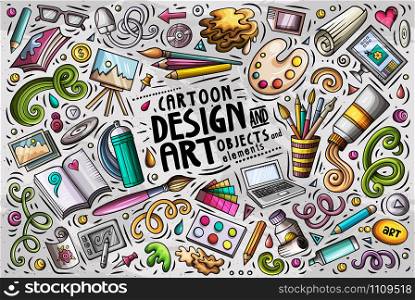 Colorful vector hand drawn doodle cartoon set of design theme items, objects and symbols. Vector set of design theme items