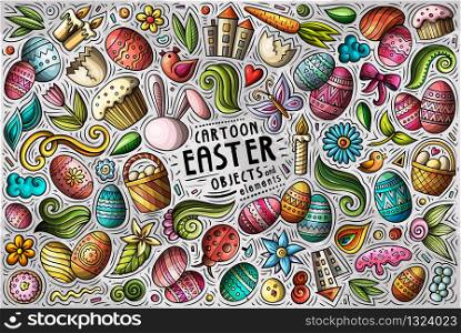 Colorful vector hand drawn doodle cartoon set of Happy Easter theme items, objects and symbols. Vector set of Easter theme items, objects and symbols