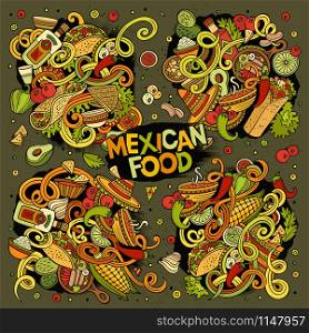 Colorful vector hand drawn doodle cartoon set of Mexican Food theme items, objects and symbols. Cartoon set of Mexican Food doodles design