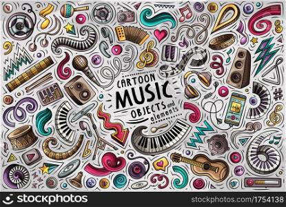 Colorful vector hand drawn doodle cartoon set of Music theme items, objects and symbols. Colorful vector doodles cartoon set of Music objects
