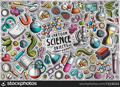 Colorful vector hand drawn doodle cartoon set of Science theme items, objects and symbols. Vector set of Science theme items, objects and symbols