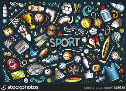 Colorful vector hand drawn doodle cartoon set of Sport objects and symbols. Doodle cartoon set of Sport objects and symbols