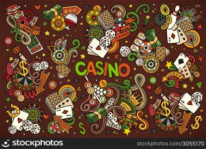 Colorful vector hand drawn doodles cartoon set of Casino objects and symbols. Colorful vector hand drawn doodles cartoon set of Casino objects