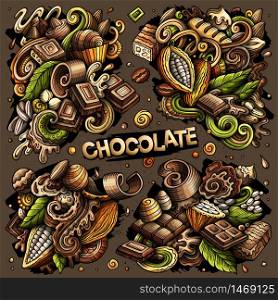 Colorful vector hand drawn doodles cartoon set of Chocolate combinations of objects and elements. All items are separate. Vector doodles cartoon set of Chocolate combinations of objects