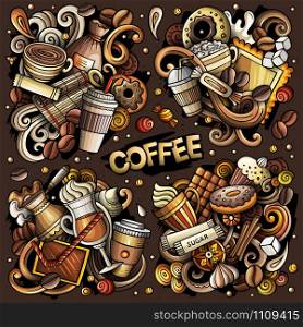 Colorful vector hand drawn doodles cartoon set of Coffee combinations of objects and elements. All items are separate. Colorful vector hand drawn doodles cartoon set of Coffee combinations of objects