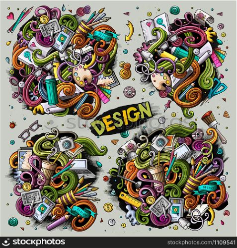 Colorful vector hand drawn doodles cartoon set of design combinations of objects and elements. Vector set of design combinations of objects and elements