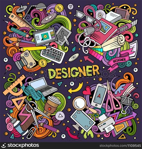 Colorful vector hand drawn doodles cartoon set of Designer combinations of objects and elements. All items are separate. Colorful vector doodles cartoon set of Designer combinations of objects