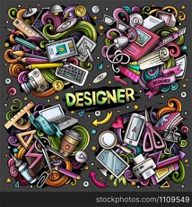 Colorful vector hand drawn doodles cartoon set of Designer combinations of objects and elements. All items are separate