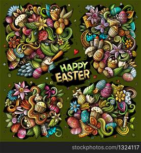 Colorful vector hand drawn doodles cartoon set of Happy Easter combinations of objects and elements. All items are separate. Vector doodles cartoon set of Happy Easter combinations of objects
