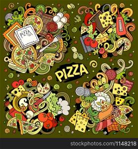 Colorful vector hand drawn doodles cartoon set of Pizza combinations of objects and elements. All items are separate. Colorful vector hand drawn doodles cartoon set of Pizza combinations