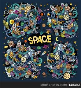 Colorful vector hand drawn doodles cartoon set of Space objects and symbols. Doodles cartoon set of Space designs