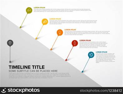Colorful vector infographic diagonal timeline report template with bubbles - light version. Colorful Infographic timeline report template with bubbles