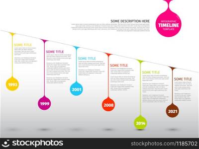 Colorful Vector Infographic timeline report template with colorful drops on a line