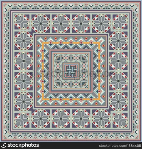 Colorful vector mosaic rug with abstract ethnic geometric ornaments. Carpet ornamental pattern. Colorful vector mosaic rug with abstract ethnic geometric ornaments.
