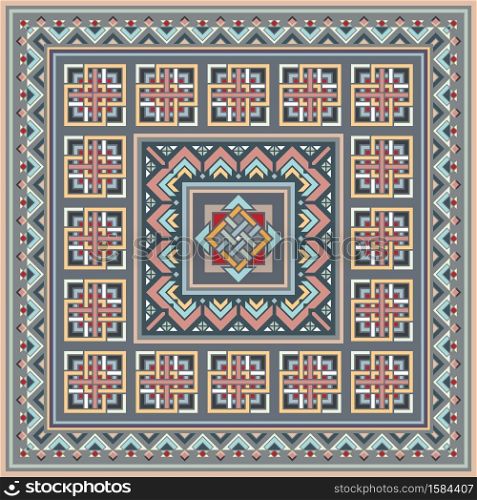 Colorful vector mosaic rug with abstract ethnic geometric ornaments. Carpet ornamental pattern. Colorful vector mosaic rug with abstract ethnic geometric ornaments.