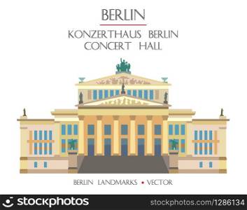 Colorful vector ?oncert hall (Konzerthaus Berlin) front view, famous landmark of Berlin, Germany. Vector flat illustration isolated on white background. Berlin travel concept. Stock illustration