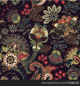 Colorful vector seamless pattern. Hand drawn illustration with paisley and decorative flowers