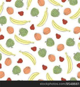 Colorful Vector Seamless Pattern with Cartoon Doodle Cute Fruits and Berries. Colorful Vector Seamless Pattern with Cartoon Doodle Cute Fruits and Berries.