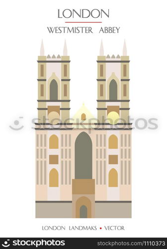 Colorful vector Westmister Abbey, famous landmark of London, England. Vector illustration isolated on white background. Stock illustration