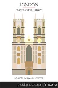 Colorful vector Westmister Abbey, famous landmark of London, England. Vector illustration isolated on white background. Stock illustration