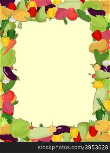Colorful vegetable frame, healthy food concept. Vector illustration