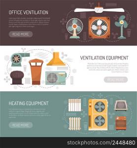 Colorful ventilation conditioning and heating equipment for office and home flat banners isolated vector illustration. Ventilation Conditioning And Heating Banners