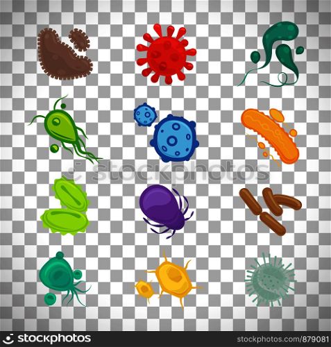 Colorful virus signs isolated on transparent background, vector illustration. Colorful virus signs on transparent background