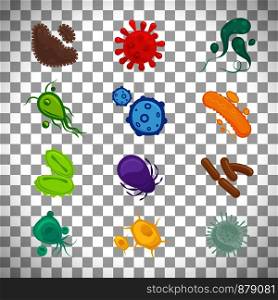 Colorful virus signs isolated on transparent background, vector illustration. Colorful virus signs on transparent background