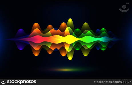 Colorful voice waves or motion sound frequency rhythm radio dj amplitude. Abstract soundtrack wave energy background or digital music beat tracking technology color visualization vector illustration. Colorful voice waves or motion sound frequency. Abstract soundtrack energy background or music color visualization vector illustration