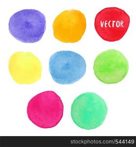Colorful watercolor design elements. Vector watercolor circle stains isolated collection. Watercolour palette. Banner or icon background. Colorful watercolor design elements. Vector watercolor circle stains isolated collection. Watercolour palette.