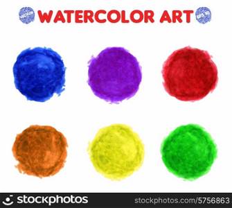 Colorful watercolor paint circles vector isolated on white background