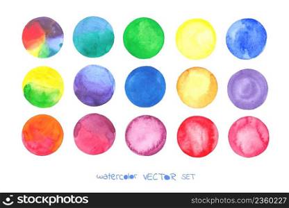 Colorful watercolor paint design elements. Circles isolated on white background. Watercolor circles set
