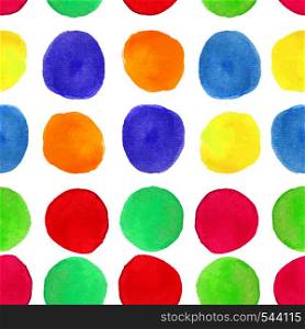 Colorful watercolor seamless pattern with circles. Background with painted round splashes. Birthday vector design template . Colorful watercolor seamless pattern with circles. Background with painted round splashes