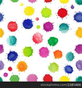 Colorful watercolor splashes isolated on white background.. Watercolor vector seamless pattern with splashes