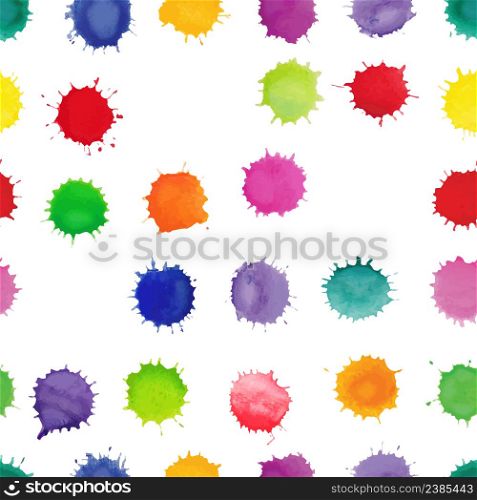 Colorful watercolor splashes isolated on white background.. Watercolor vector seamless pattern with splashes