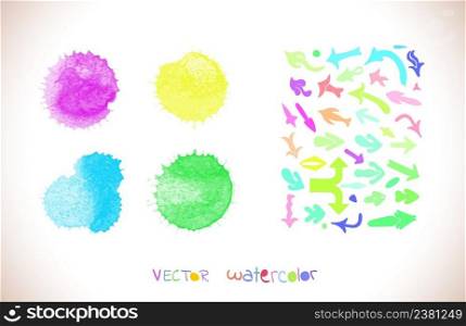 Colorful watercolor vector arrows. Vector design elements isolated on white background. Set of watercolor vector arrows
