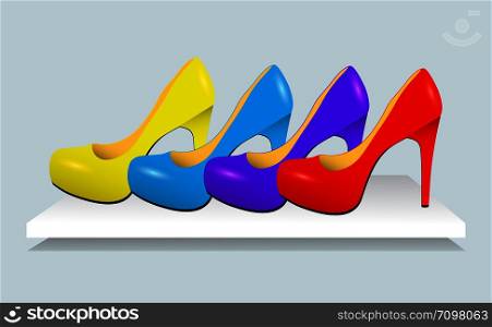 Colorful woman hight heel leather shoes. Vector Illustration