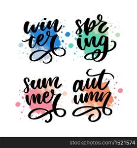 Colorful words - Spring, Summer, Autumn Fall Winter. Colorful words - Spring, Summer, Autumn, Winter seasons lettering calligraphy