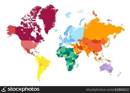 Political world map. Detailed continents, countries borders and names ...