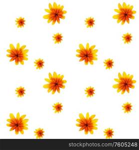 Colorful yellow echinacea on white background. Seamless pattern. Vector illustration. EPS10. Colorful yellow echinacea on white background. Seamless pattern. Vector illustration