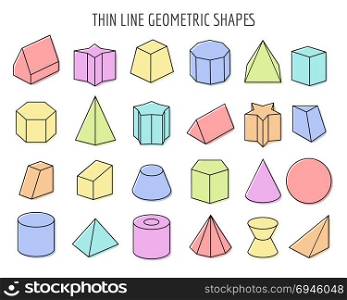 Colorfull 3d geometry shapes. Colorfull 3d objects. Color vector geometry shapes like crystal and cylinder, prisma and hexagon